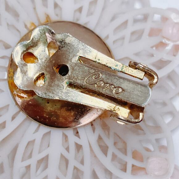 VTG Signed Coro 1950s Earrings Mid Century Thermoplastic Floral AB Rhinestones - Picture 9 of 13